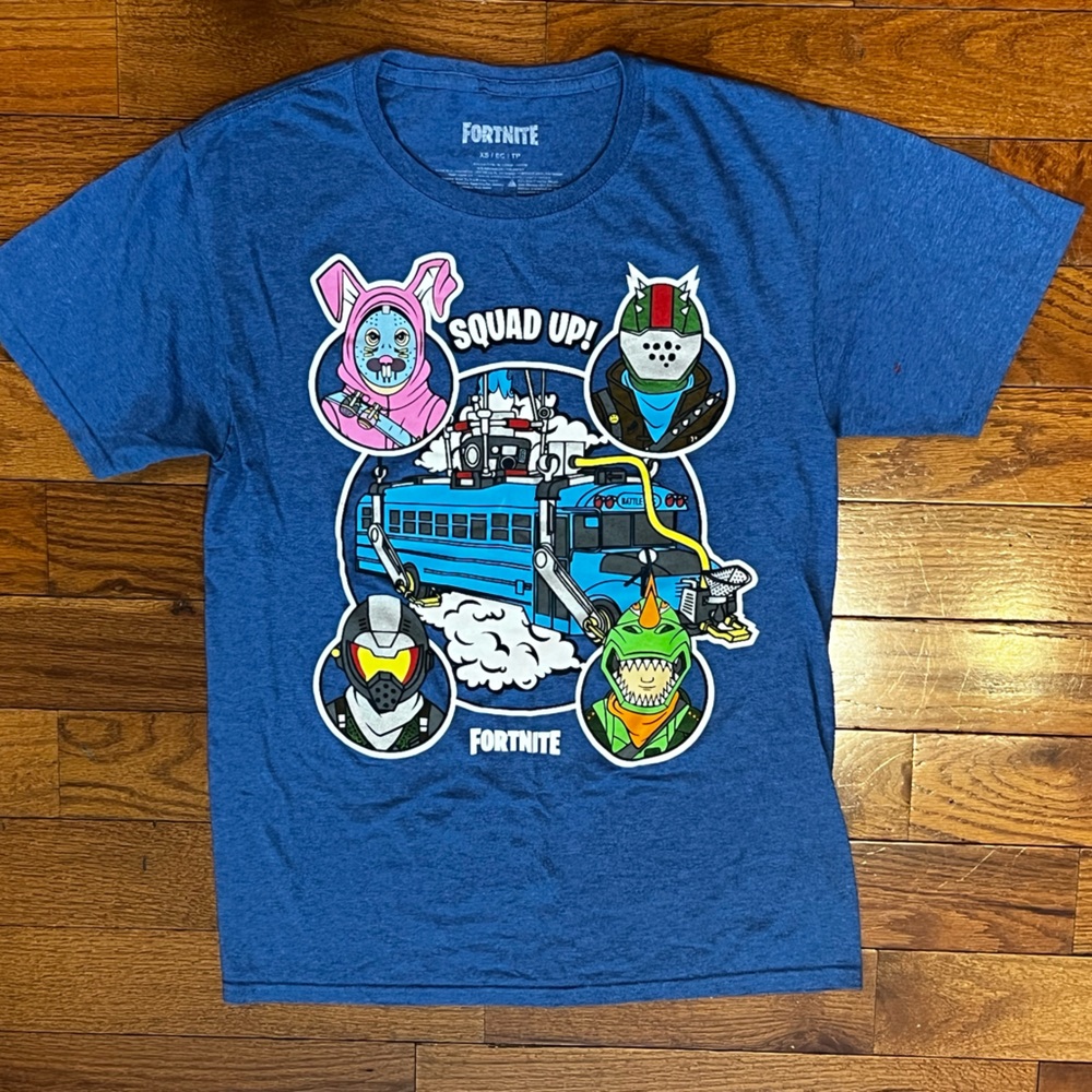Fortnite Squad Up Blue Crewneck Short Sleeve Graphic Tee Women's XS